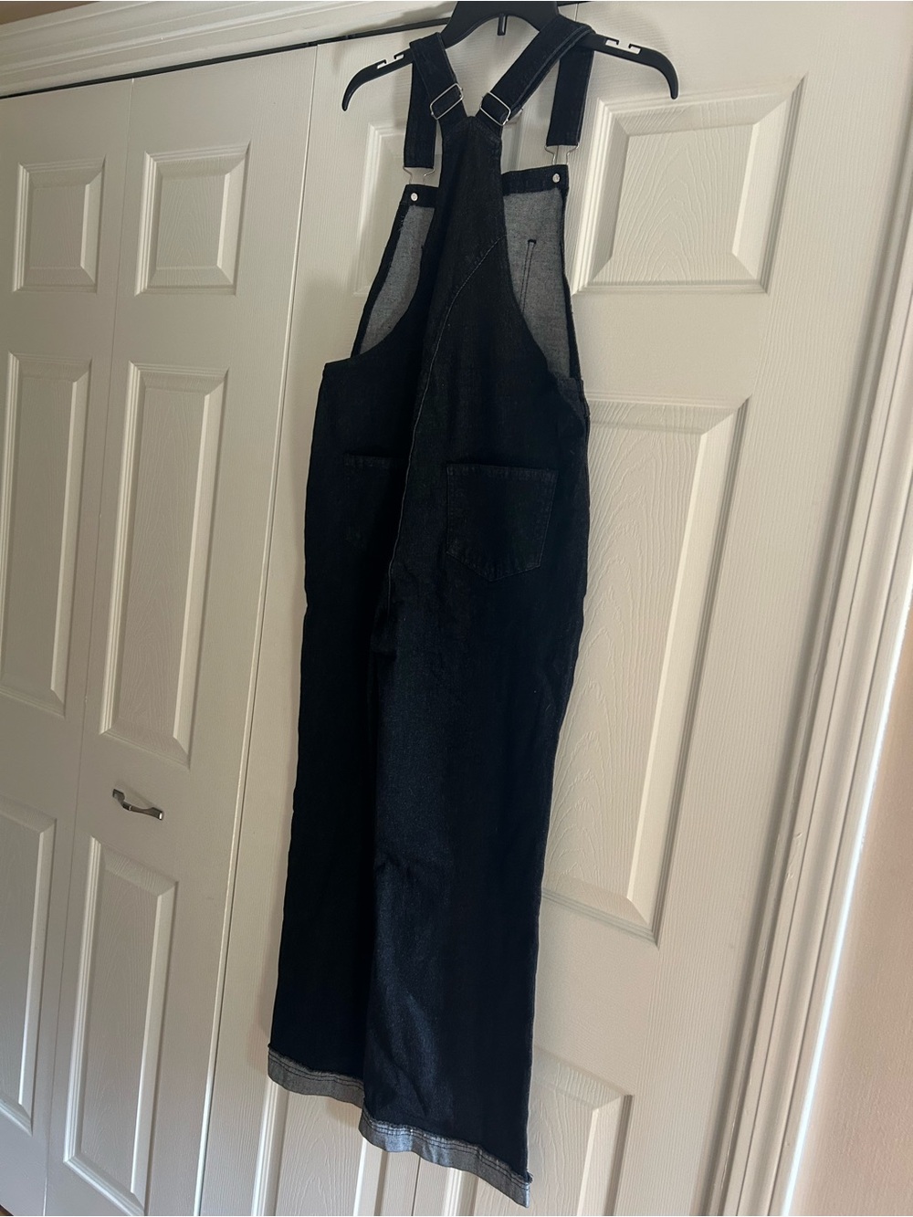 Vetinee Women’s Black Denim Loose Fit Wide Leg Overalls - Picture 4 of 11